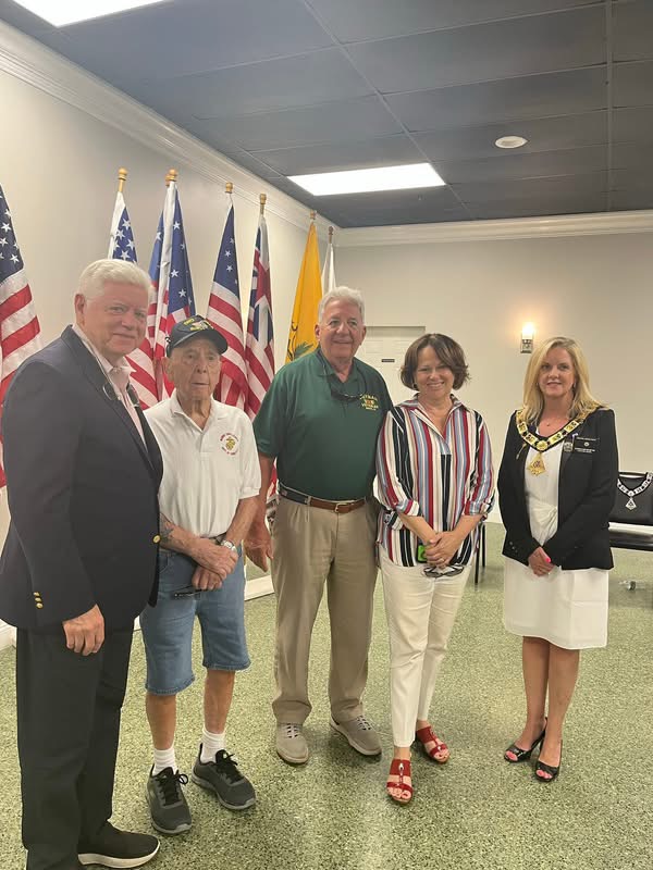 Congressman John Larson, Joe Caminiti, Neal Supranovich, Mayor Ellen Zoppo-Sassu and Exalted Ruler Caroline Martin standing together during the Bristol Elks Flag Day ceremony